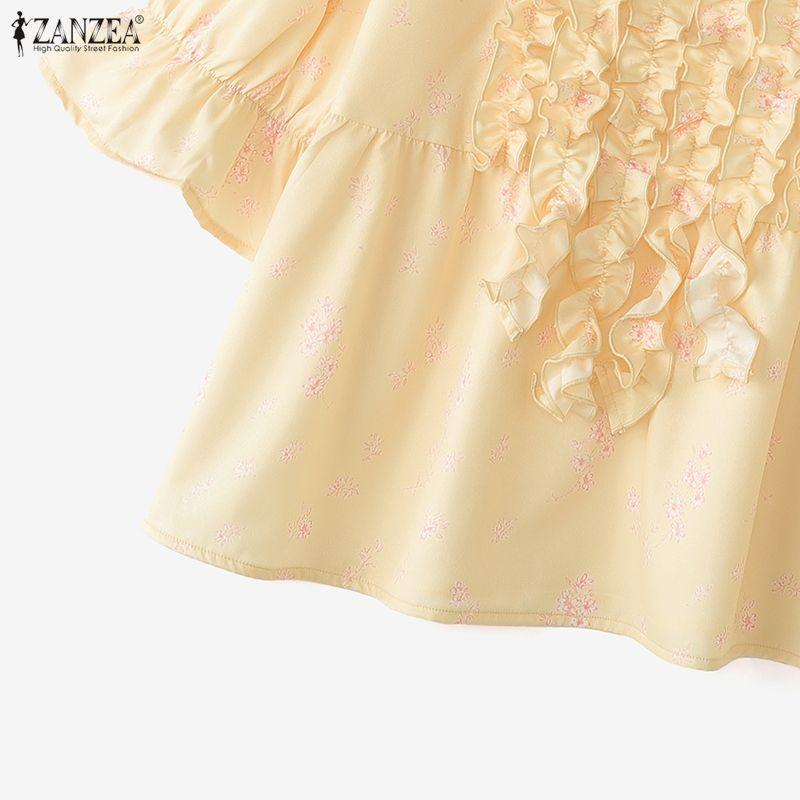 ZANZEA Women Elegant Floral Print Summer Casual V-Neck 3/4 Sleeve Blouse