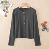 Women Casual Round Neck Solid Color Long Sleeve Blouse