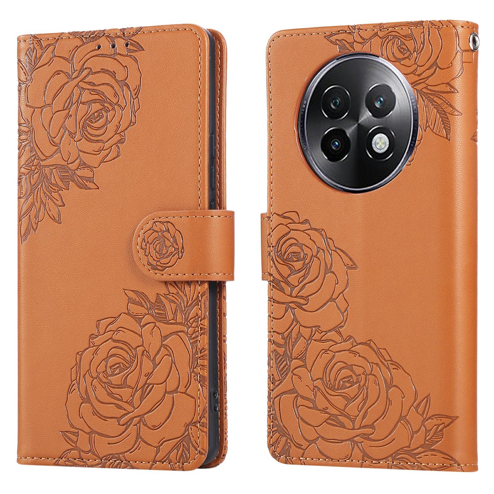 

Для Realme 13+ 5G/13 Pro 5G (Глобальний) Чохол Гаманець з ПУ Шкіри з Квіткою Троянди для Телефону з 3 Відділеннями для Карток Brown