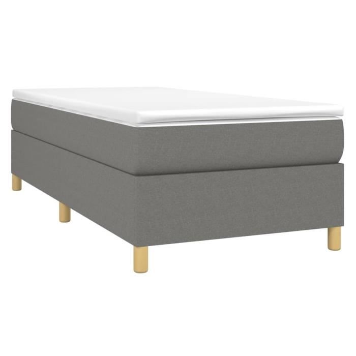 3144491 vidaXL Lit à sommier tapissier avec matelas Gris foncé 90x200 cm Tissu