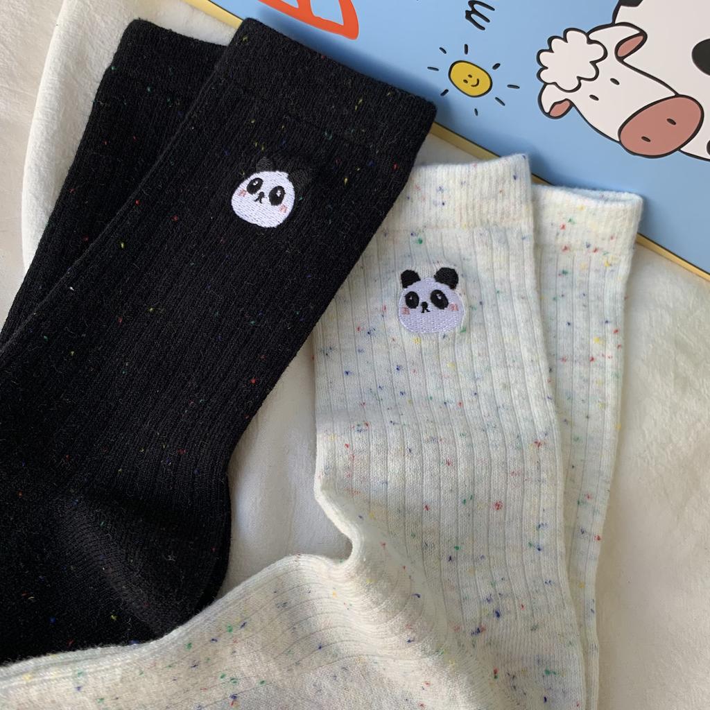Early Autumn Socks Autumn Dongdaemun Street Ideas Yarn Embroidery Panda Cotton Medium Long Tube Socks