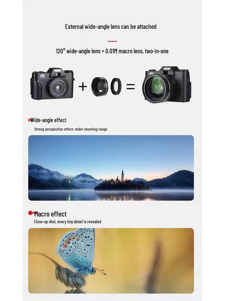 48MP 4K HD Retro Mirrorless SLR Camera with Wide Angle Lens - Perfect for Entry-Level Students and Videography