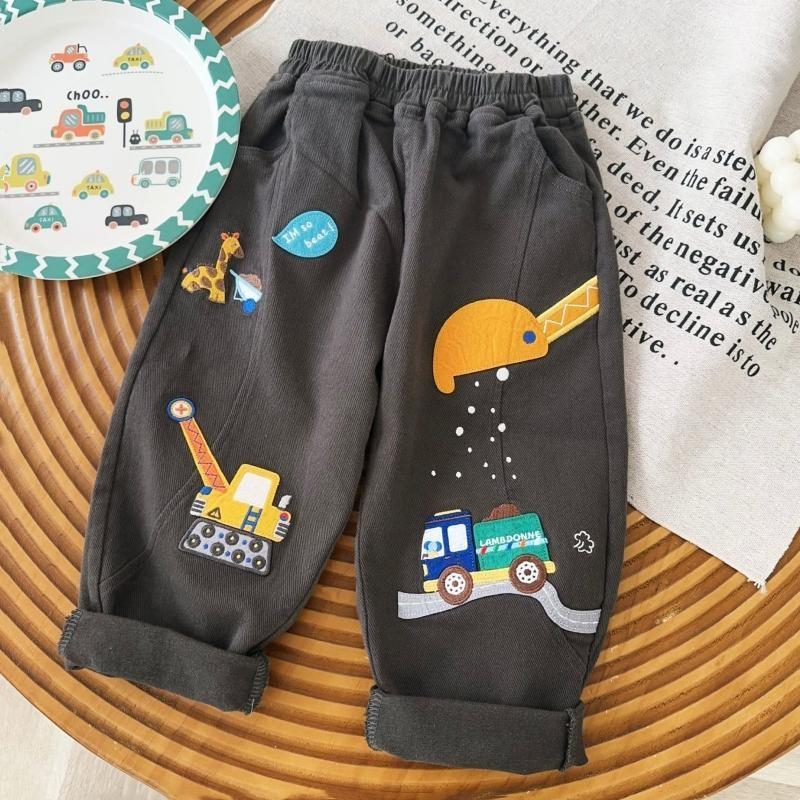 

Children s Trousers for Boy Cartoon Cute Woven Cotton Pants Baby kid Fashionable Comfortable All-matching Casual Clothing Spring Autumn 80 серый