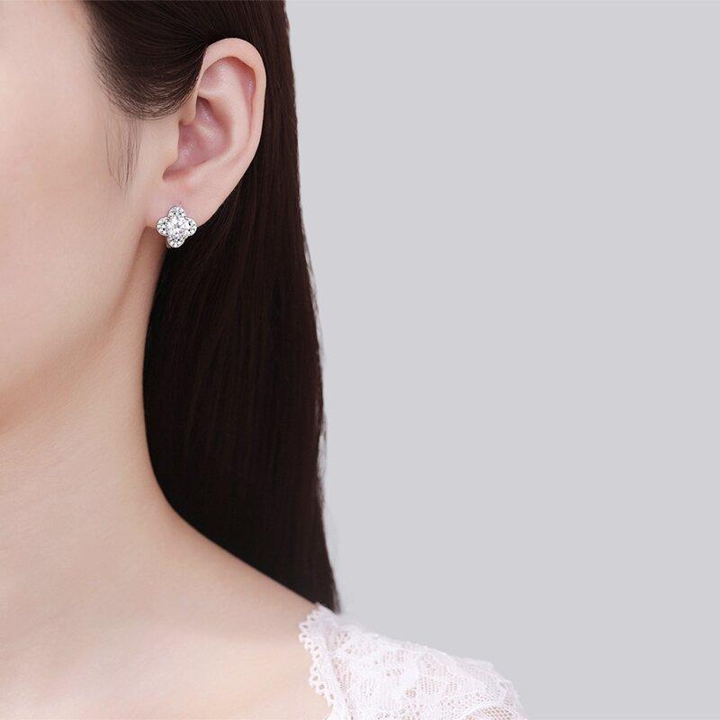 Stud Earrings Women'S One-Carat Micro Zircon Clover Earrings Sen Series New Ear Jewelry
