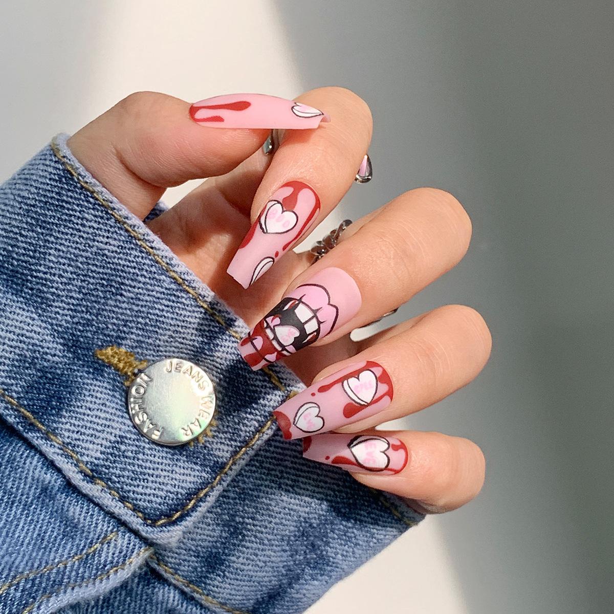 Blood Spice Girl Red Lips Wear Nail Art Finished Products False Nail Nail Patch Nail Patch Removable Nail Patch