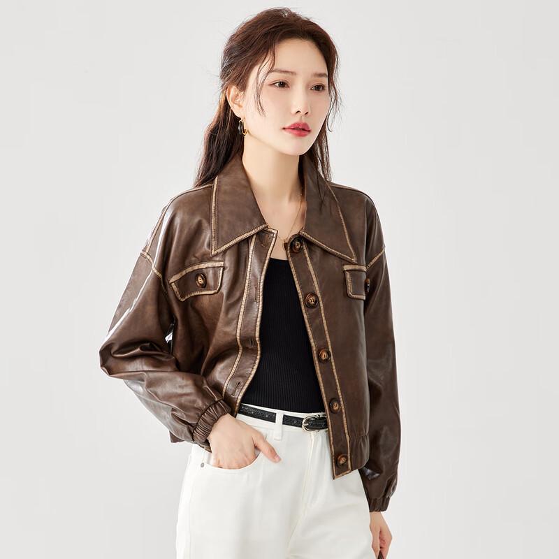 TERRE BLEUE Women's Short PU Leather Motorcycle Jacket