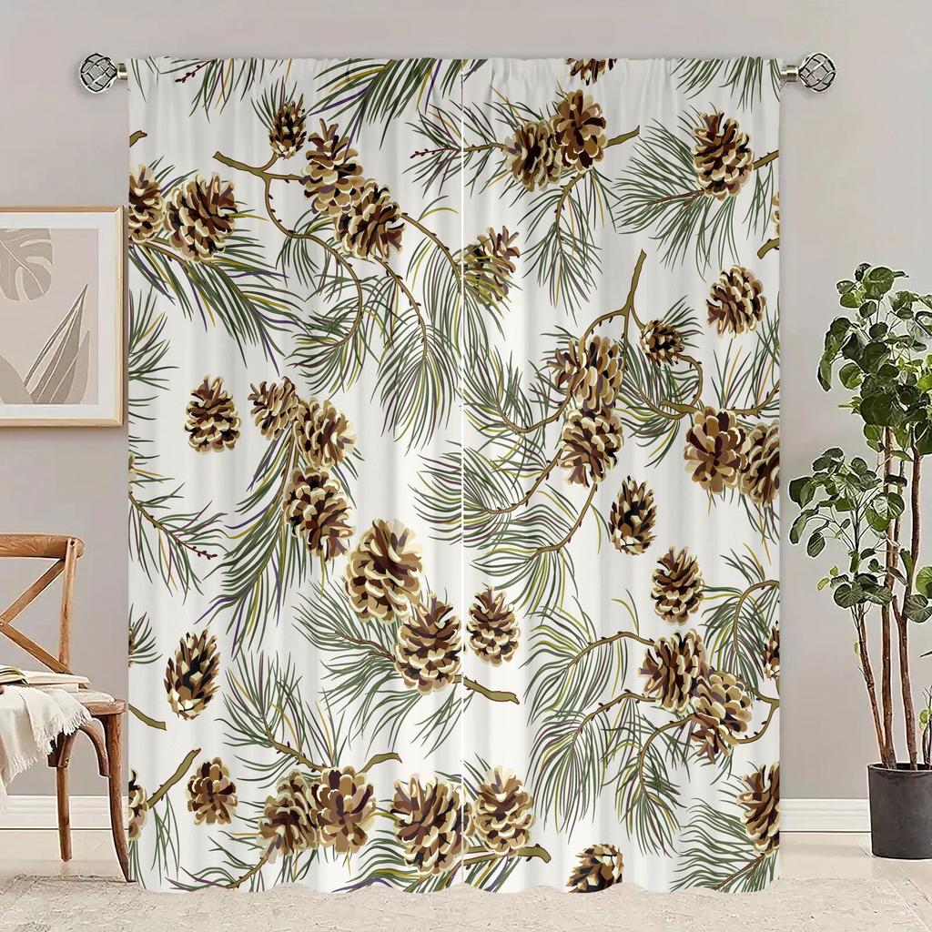 2 Pieces - Pine - Printed Curtain - Polyester Material - for Bedroom Living Room Study Anti-privacy Curtain