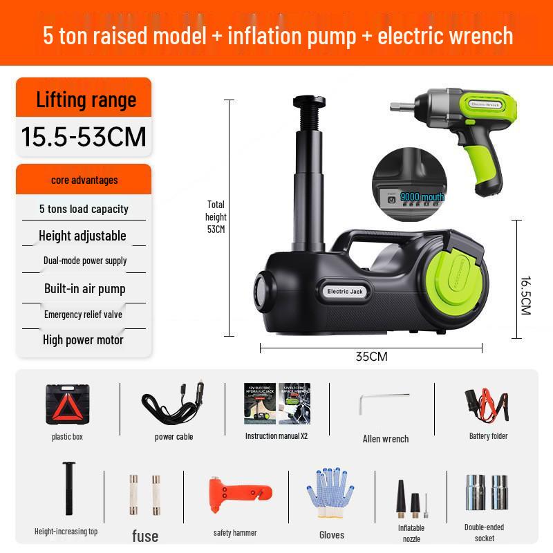12V Electric Hydraulic Car Jack & Air Pump with Wrench for Cars & SUVs (3-5 Ton)