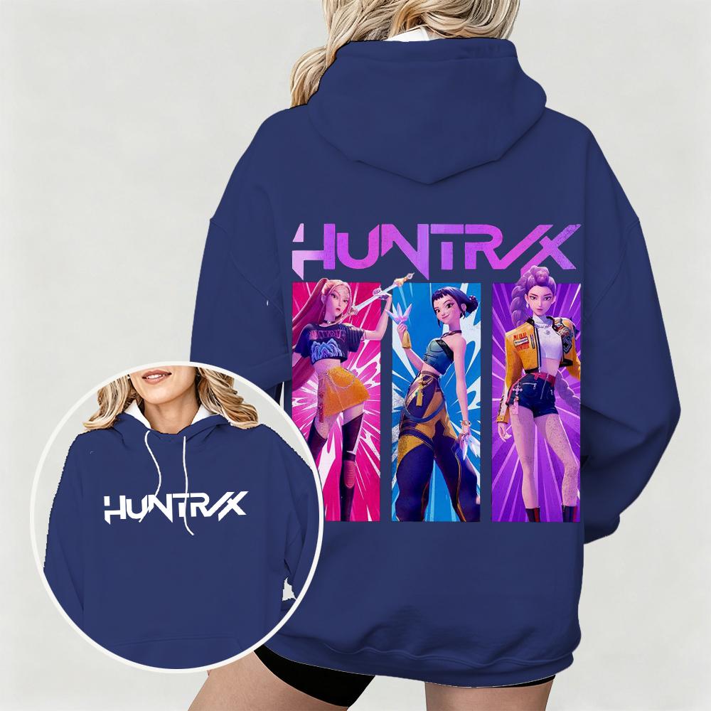 New Women's Oversized Hoodie with KPop Demon Hunters Animated Characters Print Dual-Side Art Design for Casual Daily Wear