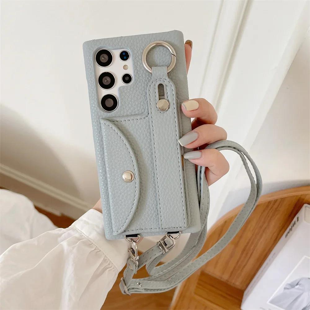 Wrist Strap Crossbody Wallet Case for Samsung Galaxy S25 Ultra S24 FE S23 S22 S21 Plus A56 A36 A26 A16 A55 A24 A54 Card Solt