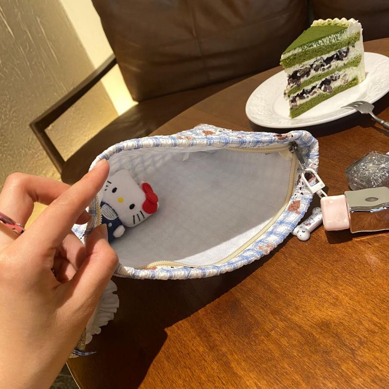 Cute Blue Grid Sausage Puppy Printed Cosmetic Bags Large Capacity Storage Travel Portable Toiletry Bags