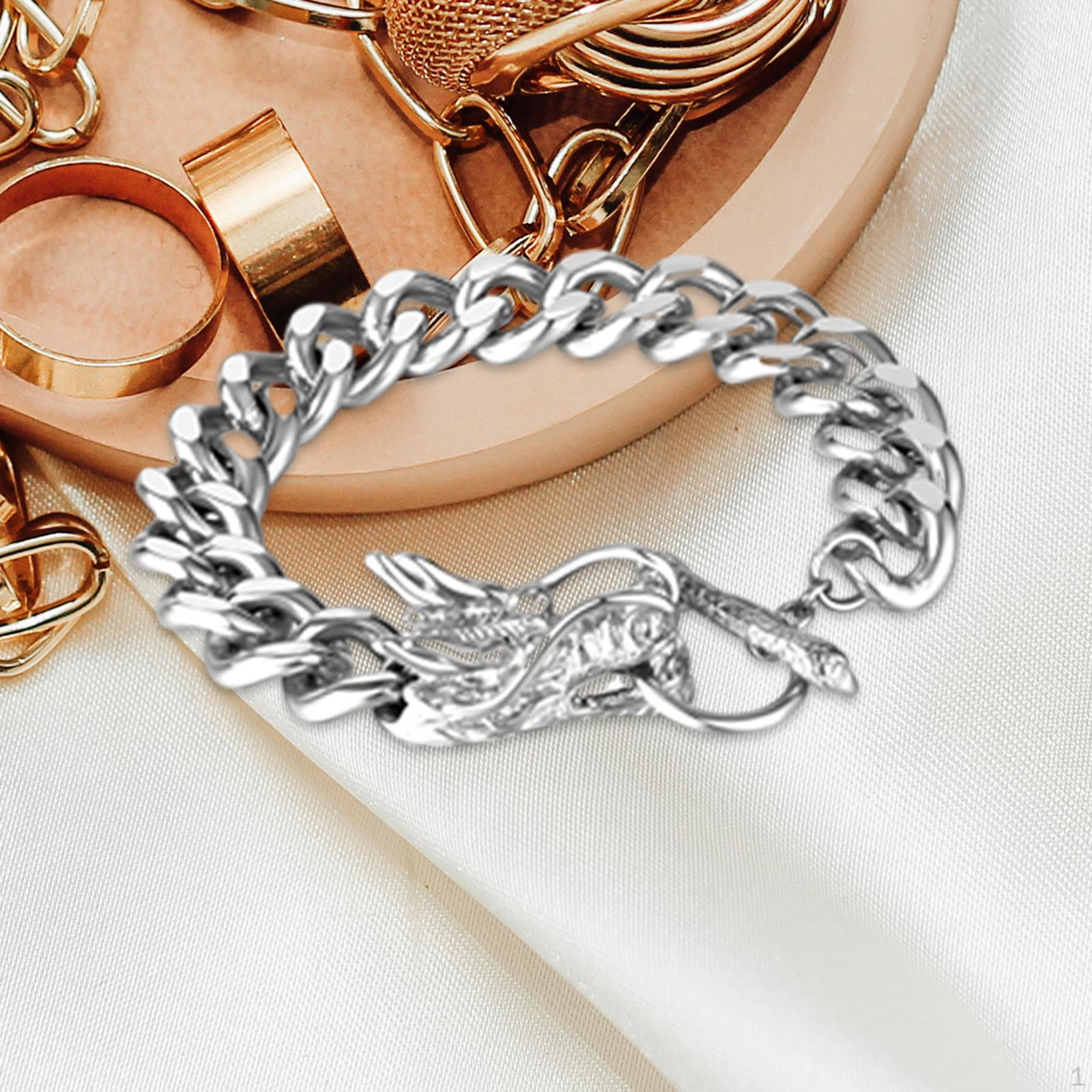 

Браслет-цепочка из нержавеющей стали для мужчин в стиле хип-хоп с головой дракона серебряный