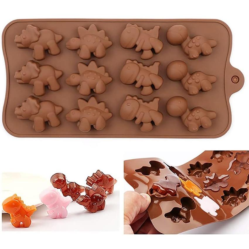 Dinosaur Silicone Chocolate Mold 4 Cavity, for Homemade Chocolates, Candies, Jelly or Ice Cubes, Brown, DIY Baking Tool