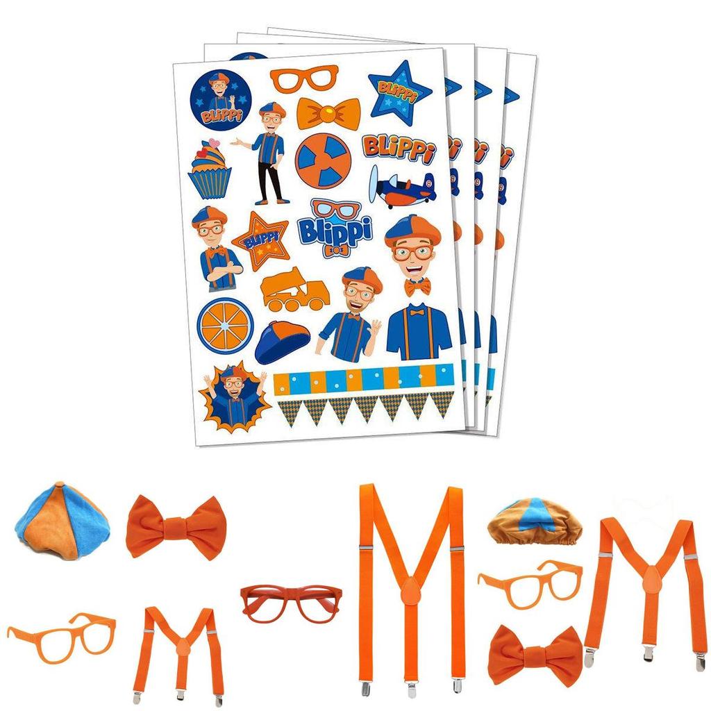 Costume da Blippi con Bretelle Arancioni Brillanti Regolabili e Cappello