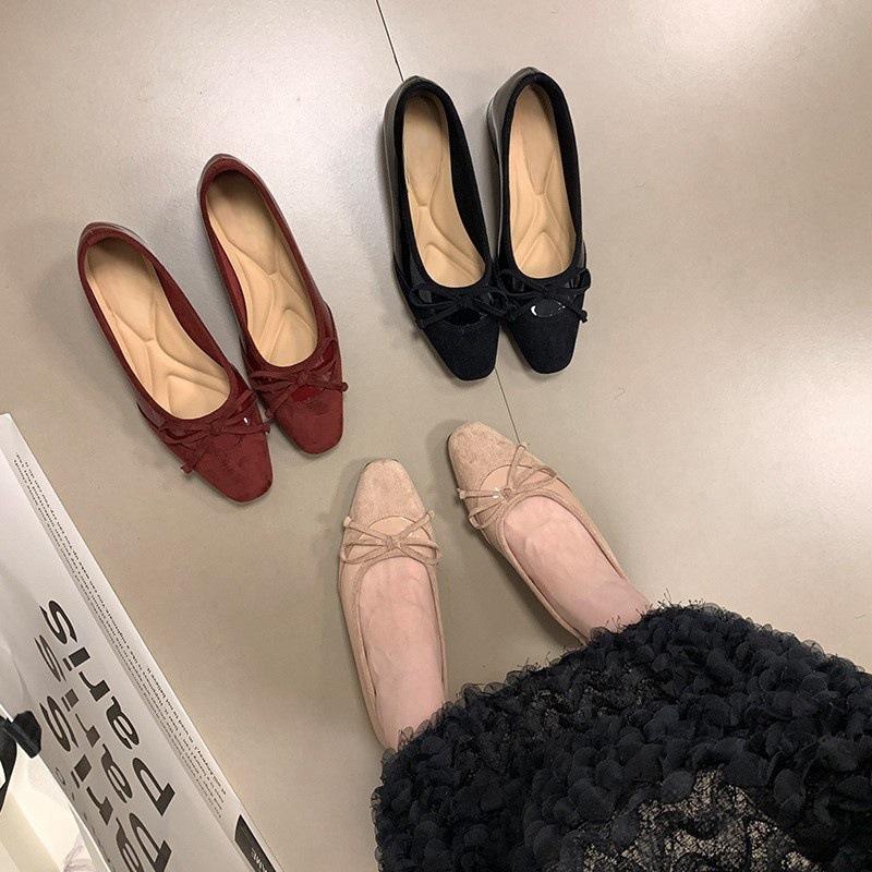 Thick heel small fragrant wind patent leather single shoes women's 2024 new French splicing bow evening ladyshoes