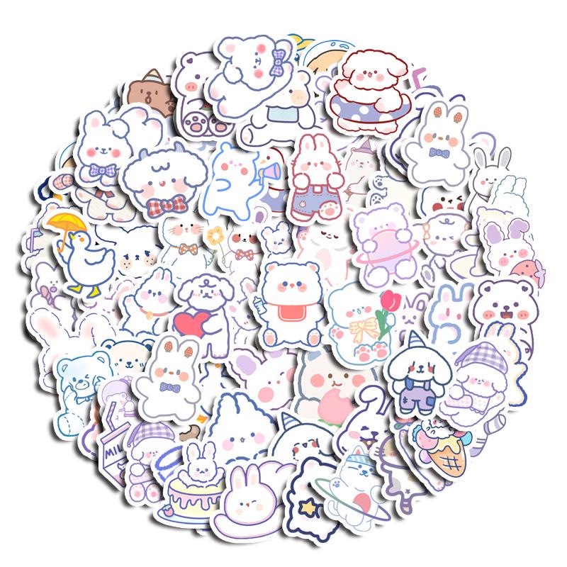 Cute Bear & Rabbit Emoji Planner Stickers: Coffee Color, Waterproof, Traceless Phone Case & Water Cup Decorations