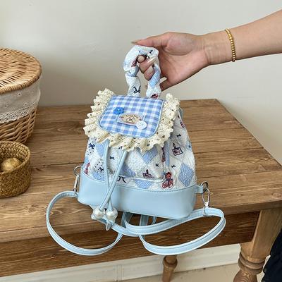 Schoolbag Sweet Ballet Lace Mini Backpack New Girl Heart Contrasting Color Plaid Cute Printed Small Backpack