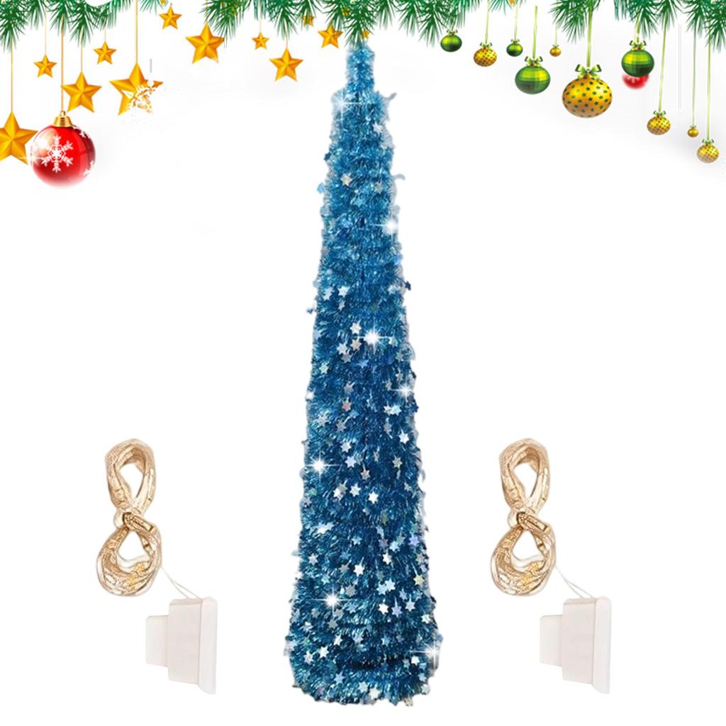 Foldable Detachable Artificial Christmas Trees Glitter Faux Christmas Tree With LED Colorful Lights 5Ft Realistic Plants Decor