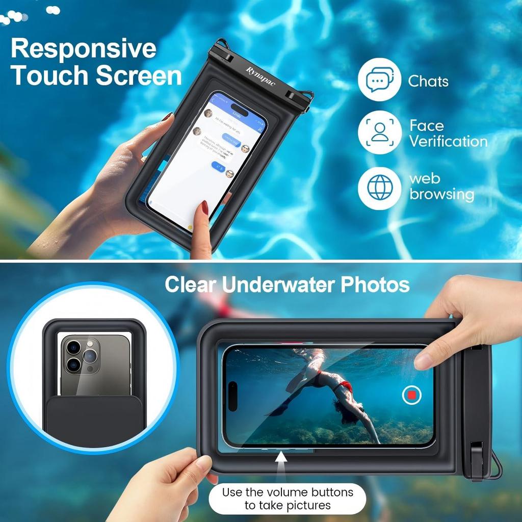 2er-Pack Dual-Fach IPX8 Wasserdichte Handytasche TPU Touchscreen Trockentasche Passt für 7,5 Zoll Handy Verstellbare Lanyard Strand Schwimmen