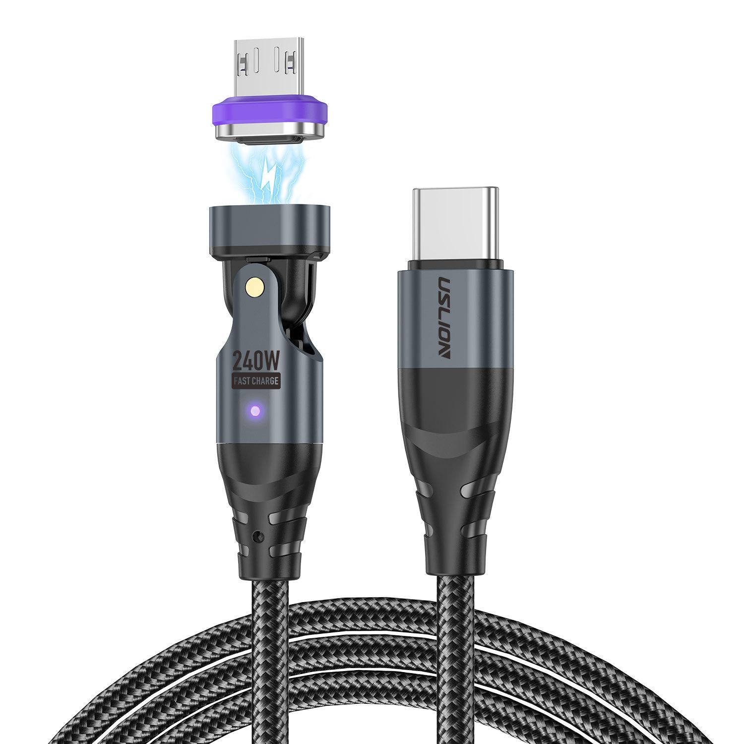 USLION US0203 1m 180-Degree Rotatable Connector 240W Data Cable Magnetic Charging Cable A
