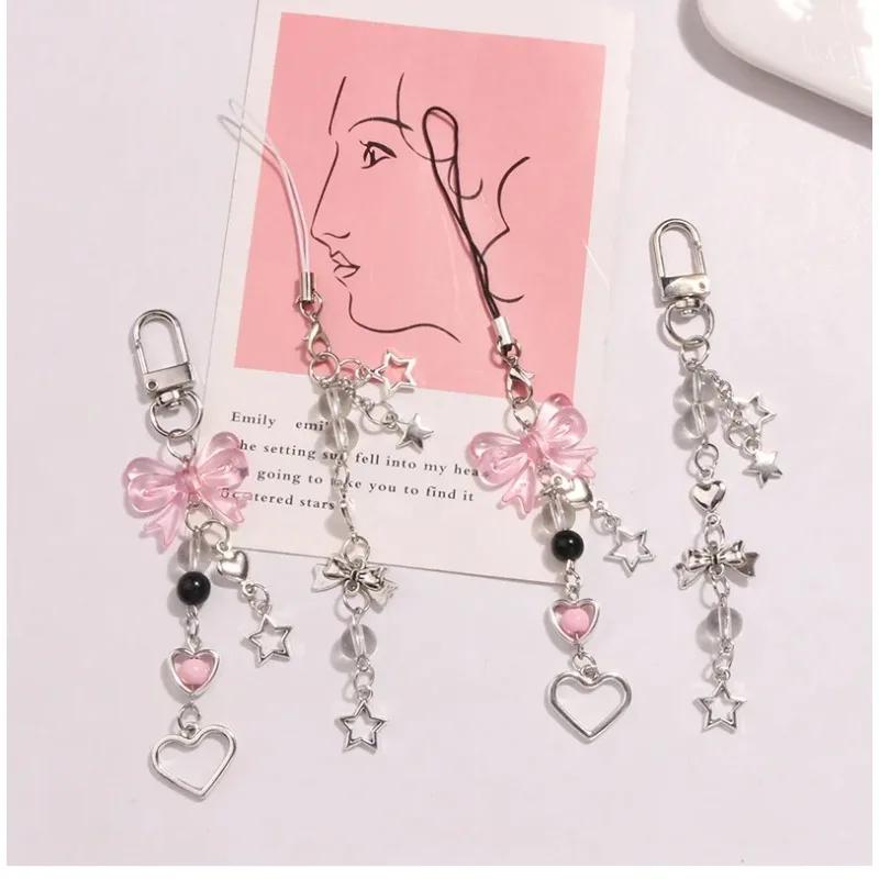 Kawaii Cute Y2K Phone Strap Charm Bow Heart Star Keychain Pendant Key Chain Bag Phone Chain Accessory For key All Phone Case