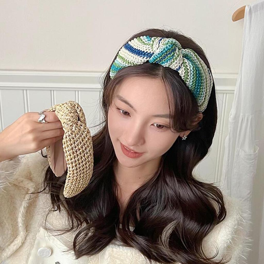 PROLY New Fashion Headband For Women Wide Side Knitted Hairband Autumn Winter Colorful Turban Center Knot Headwear