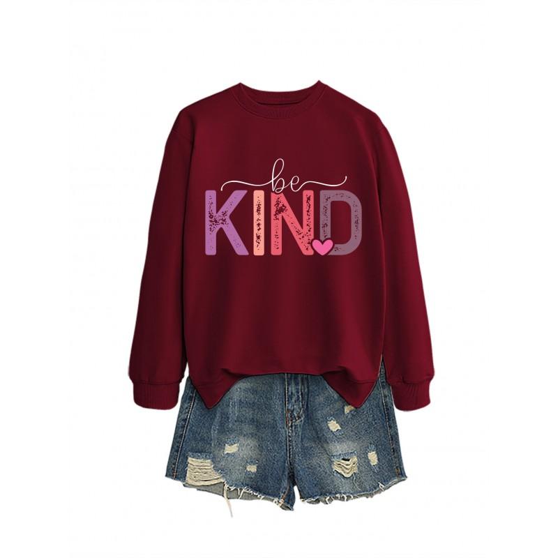 Womens Oversized Cotton Hoodie With Be Kind Cutout Letter Print Fall Winter Casual Sweatshirt