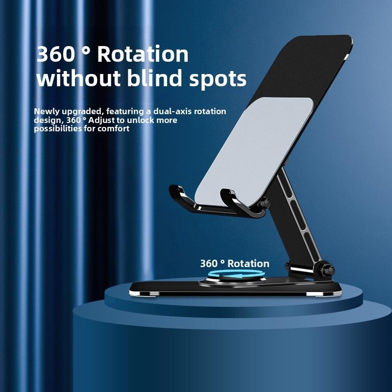 Universal Metal Phone Holder With 360 Degree Rotation And Foldable Adjustable Stand For Desk Or Live Streaming