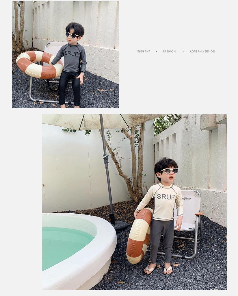 Korean Children's Egg Flower Long Sleeve One-Piece Swimsuit for Toddlers - Unisex Sunscreen Set