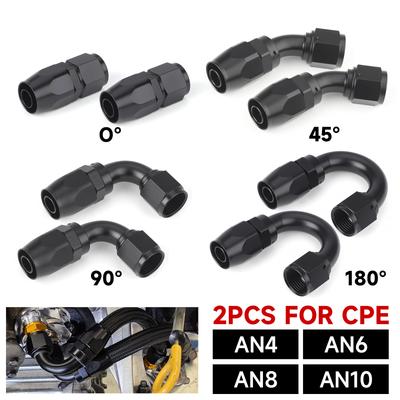 Black 2 Pcs Universal AN4 AN6 AN8 AN10 Straight 0 45 90 180 Deg Aluminum Swivel Hose End Fitting Adapter For Oil Fuel CPE Line