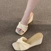 Fashion Retro Style Weave Women Slippers Ladies Outdoor Wedges Heel Dress Slides Summer Square Toe Women's Shoes