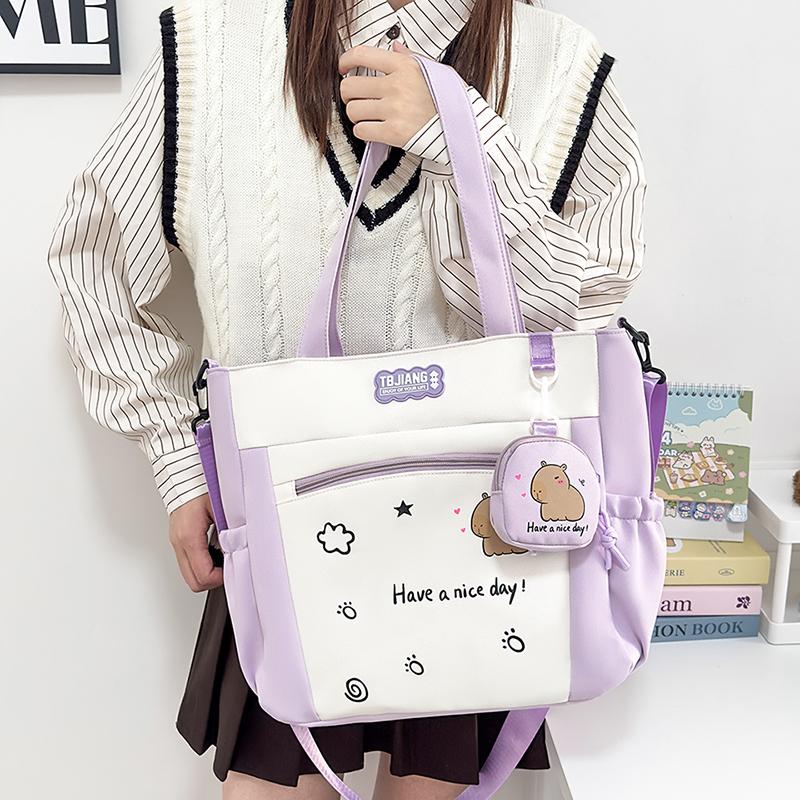 Women's Handbag Cartoon Print Book Bag Student Shoulder Bag Large Capacity Crossbody Bag