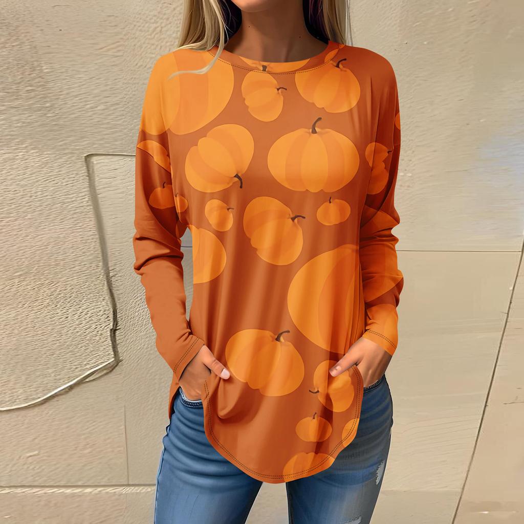 T-shirts voor Dames Herfst Casual Lange Mouw Shirts Sweatshirt Halloween Bedrukking Top Pullover