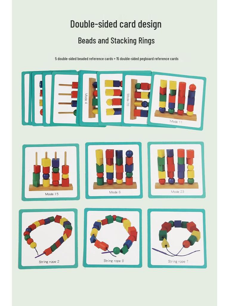 Montessori Wooden Toy: Geometric Shape Beading & Stacking Column for Baby's Focus & Shape Recognition