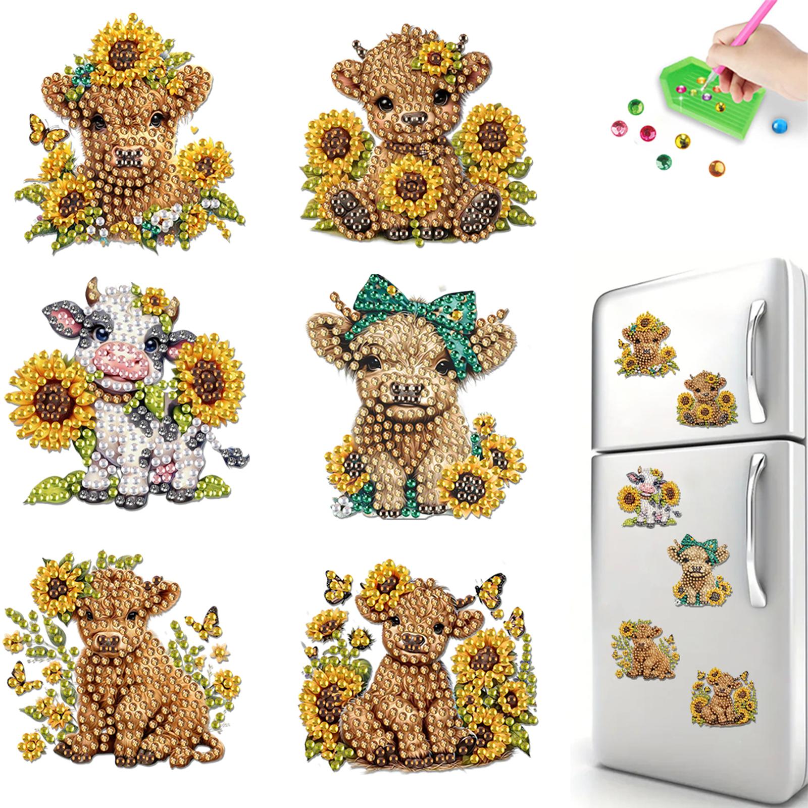 

6Pcs Acrylic Yak Diamond Painting Refrigerator Magnet Diamond Painting Fridge Magnet DIY Fridge Stickers for Car Mailbox Decor