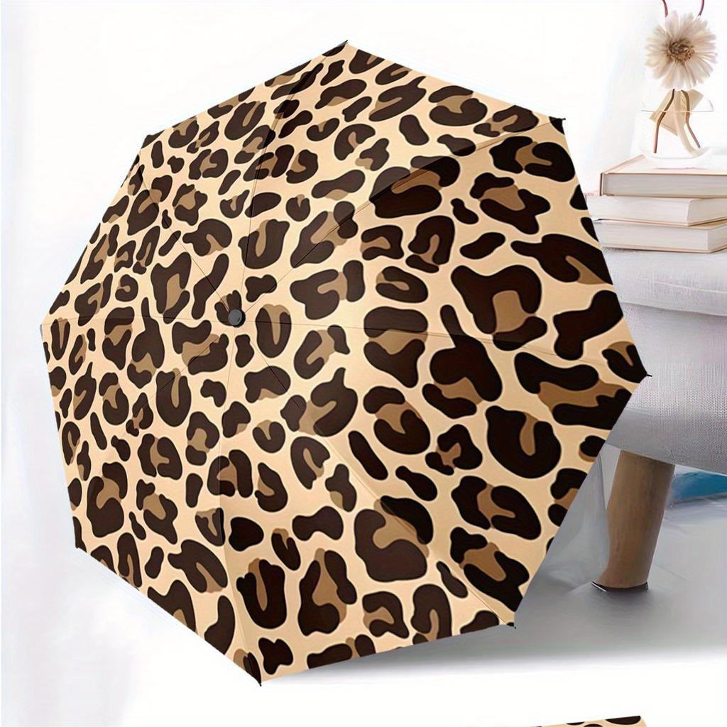 Folding Umbrella Leopard Print Umbrella with Beige and Brown Pattern Creative Portable Folding Umbrella, Suitable Holiday Gift