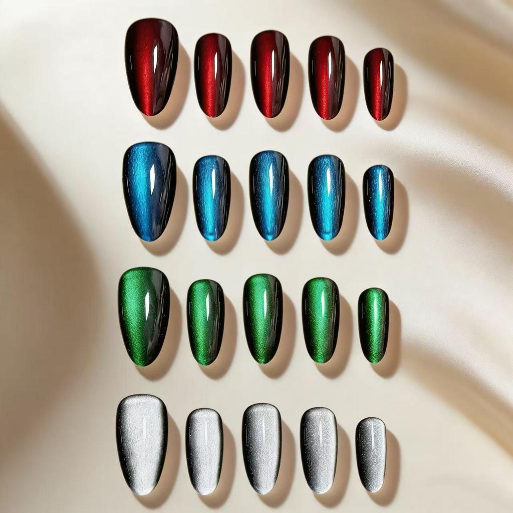 Flashy Almond Cat Eye Wearable Nails Collection - High-End Whitening Manicure for Summer