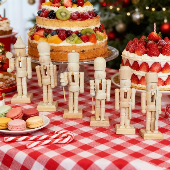 6Pcs Unfinished Christmas Nutcrackers 5 Inch Wooden Nutcracker Figurines DIY Nutcracker Soldier Figures Xmas Craft Project for Holiday Decorations