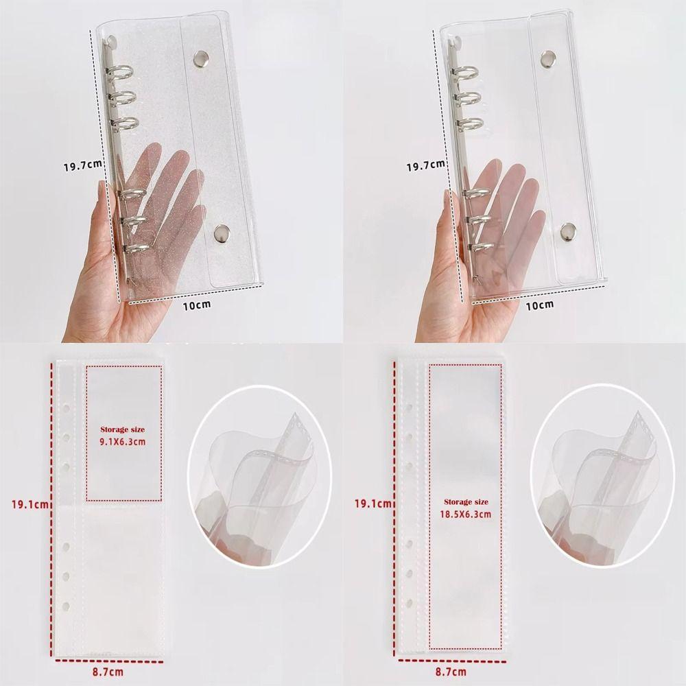 A6 Loose Leaf Cover 6-Hole Narrow Double Buckle PVC Notebook Cover Half Laser Transparent Detachable Design Flip Cover