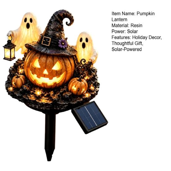Illuminated Wizard Hat Pumpkin Solar Halloween Garden Stake Light, Waterproof LED Yard Decoration with Party And Ghost, Outdoor Walkway Patio