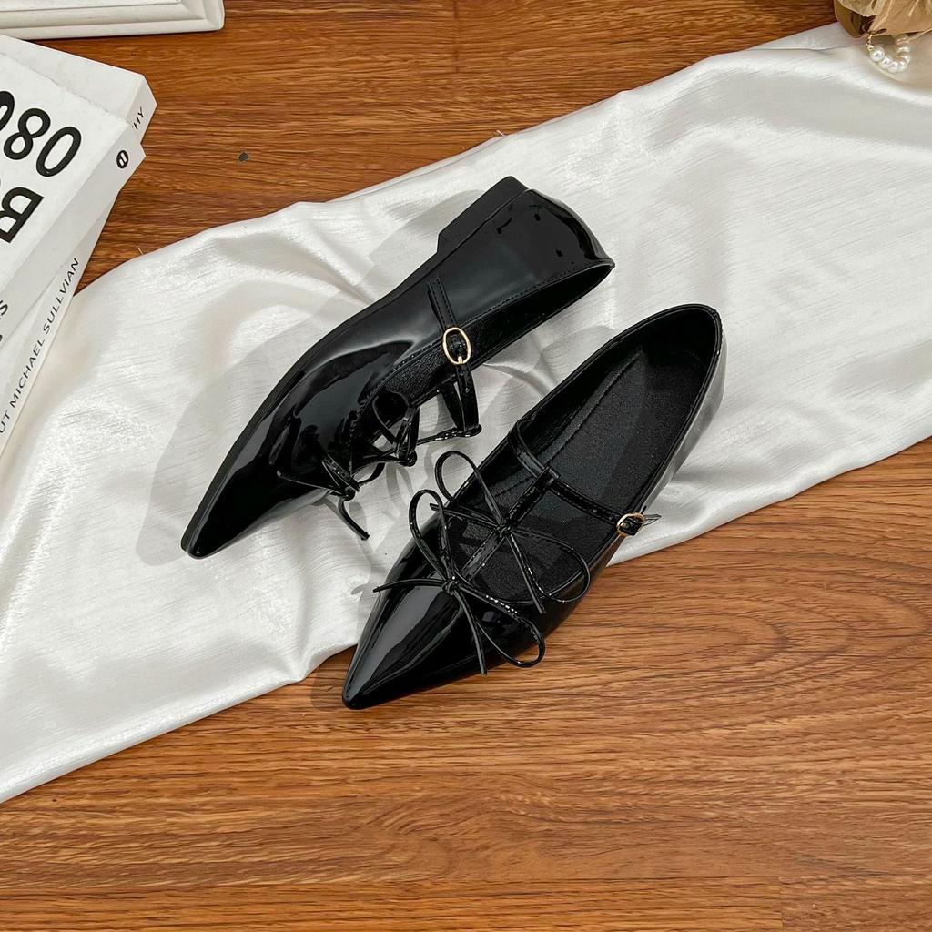 Yuanlitong pointed bow shallow mouth flat bottom Mary Jane single shoes women's banquet shoes women's outer wear temperament shoes women