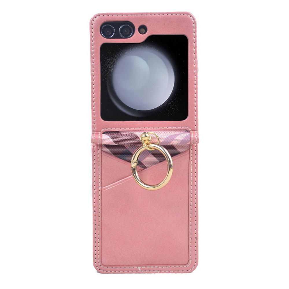 For Samsung Galaxy Z Flip7 FE 5G/Z Flip6 5G Case Metal Ring Card Holder Leather Coated PC Phone Cover
