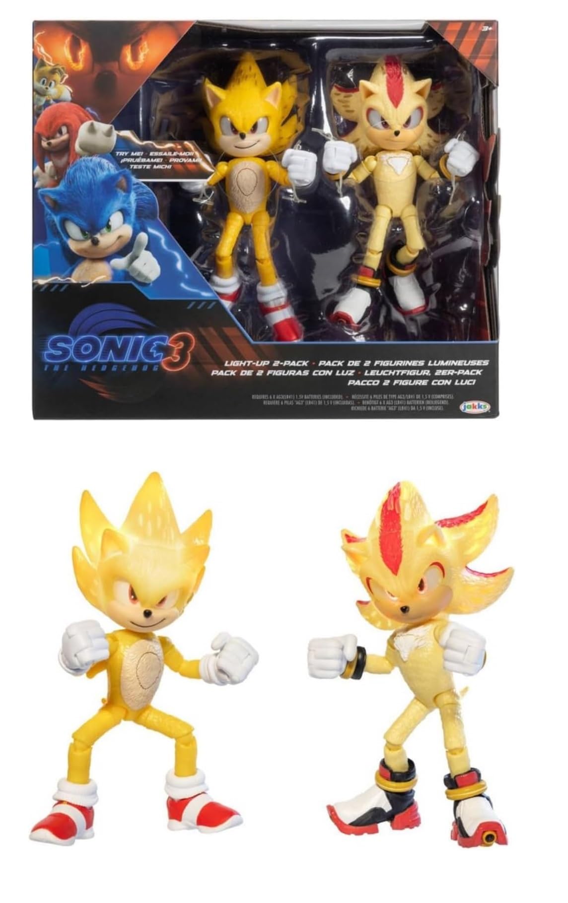 

JAKKS Pacific Sonic the Hedgehog Super Sonic Super Shadow Action Figure Set Light-Up &