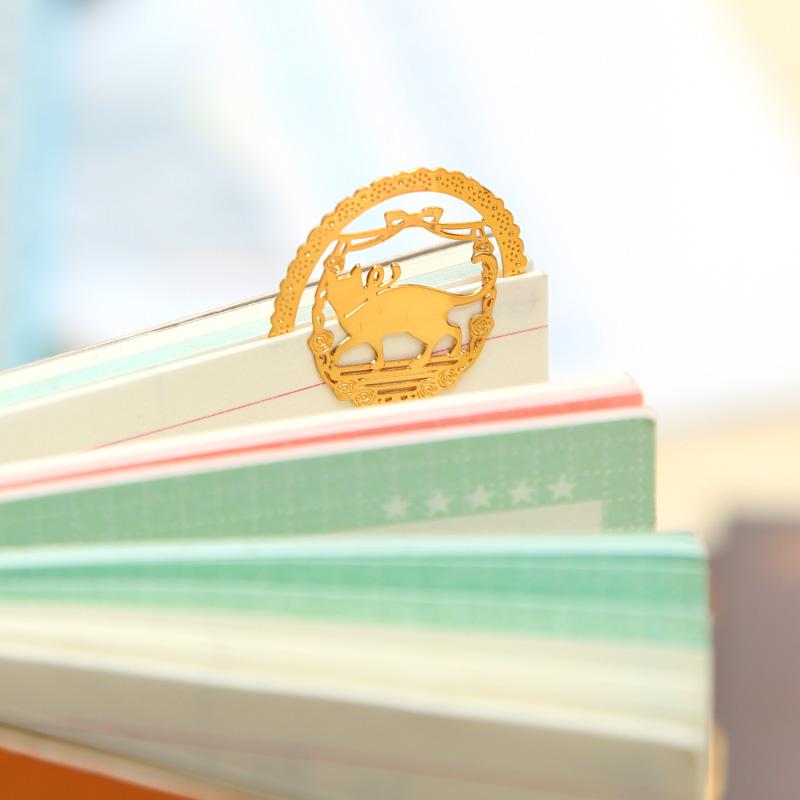1pcs Mini Metal Bookmark for Book Lace Ring Cartoon Cat Rabbit Key Page Clips Unique Reading Gift Office School