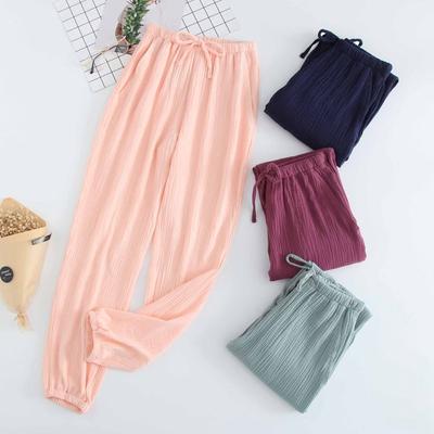 Pijamas japoneses femininos primavera e outono calças de algodão lavado gaze dupla calças soltas confortáveis calças casuais
