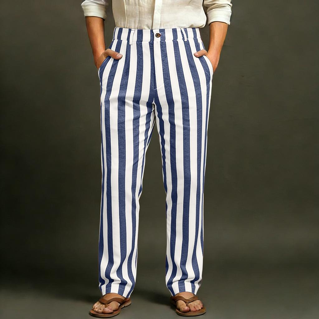 Men's Sporty Casual Striped Elastic Waist Straight Leg Pants