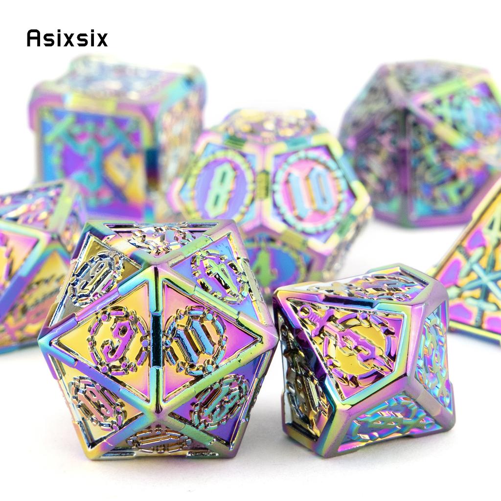7 Pcs Colorful Double Swords Metal Dice Solid Polyhedral Dice Set Suitable for Role-Playing RPG  DND Pathfinder Board Game