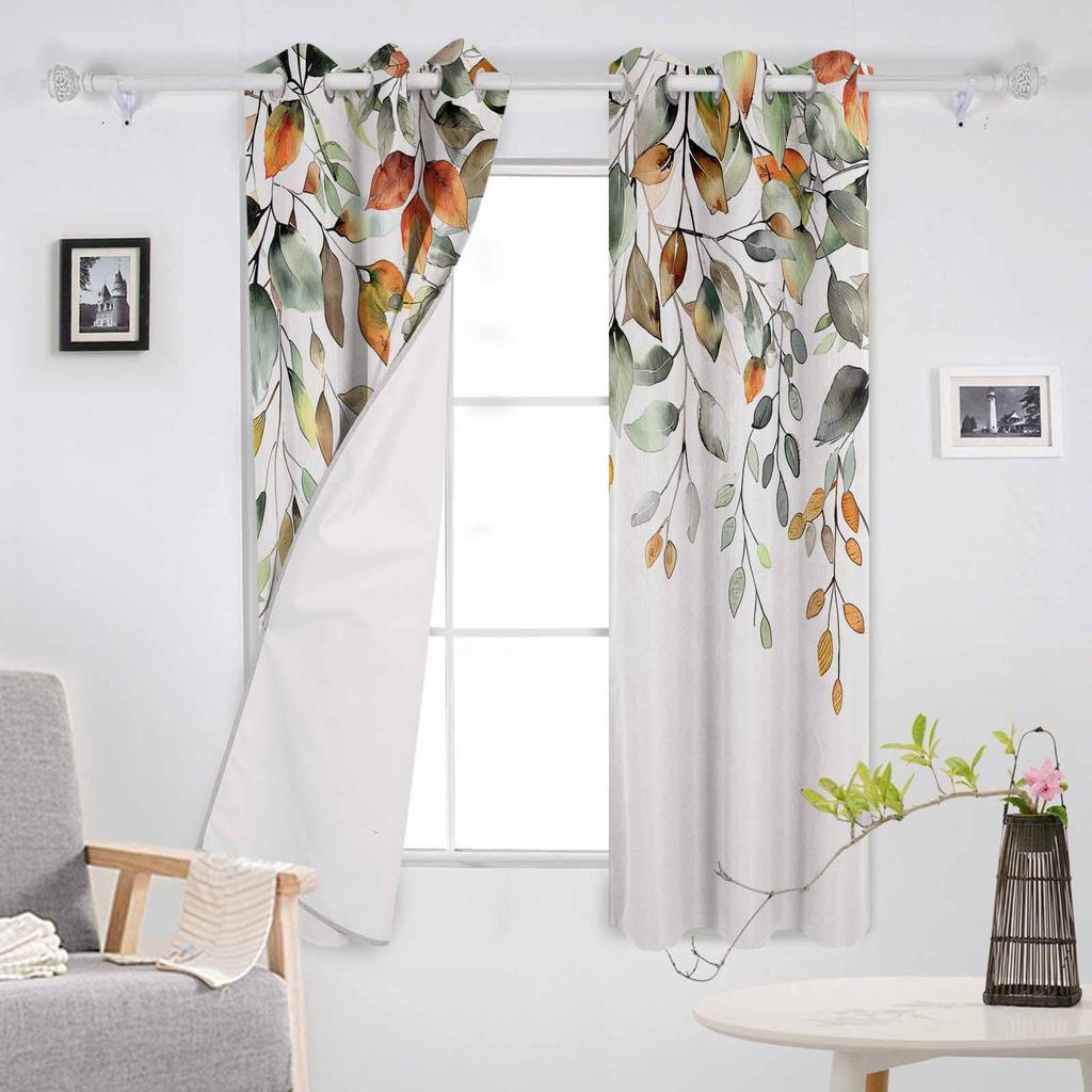 Autumn Eucalyptus Leaf Sage Green Leaf Plant Blackout Curtains For Living Room Bedroom Window Treatment Blinds Drapes