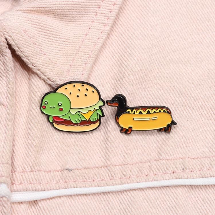 Colorful Hamburger And Hot Dog Brooch Pin Craft from Sturdy Zinc Alloy Materials Accessory for Long Time Use Styles