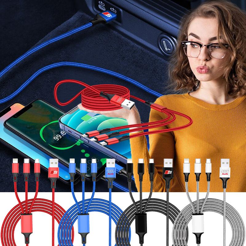 Car Emblem 3in1 Type C Lightning Micro USB Fast Charging Cable for Audi C5 C6 C7 A4 B6 B8 B7 A6 A3 A5 Q3 Q5 Q7 8P S3 S5 S1 S4 S2 RS3 RS4 RS5 RS6 RS8